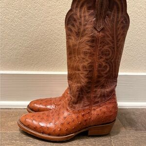 Genuine Ostrich Leather Allens Chloe Cowboy Boots - Brandy 7.5